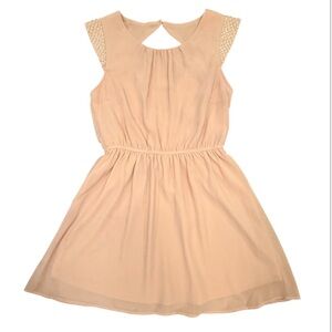 Forever 21 Y2K Cream/Blush Pink Mini Dress w/ Cutout & Pearl Cap Sleeves Small